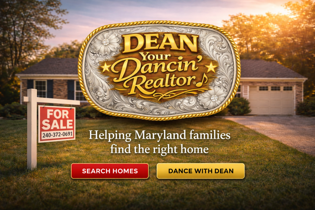 Dean Garrish Your Dancin' Realtor Maryland real estate hero image with house and for sale sign